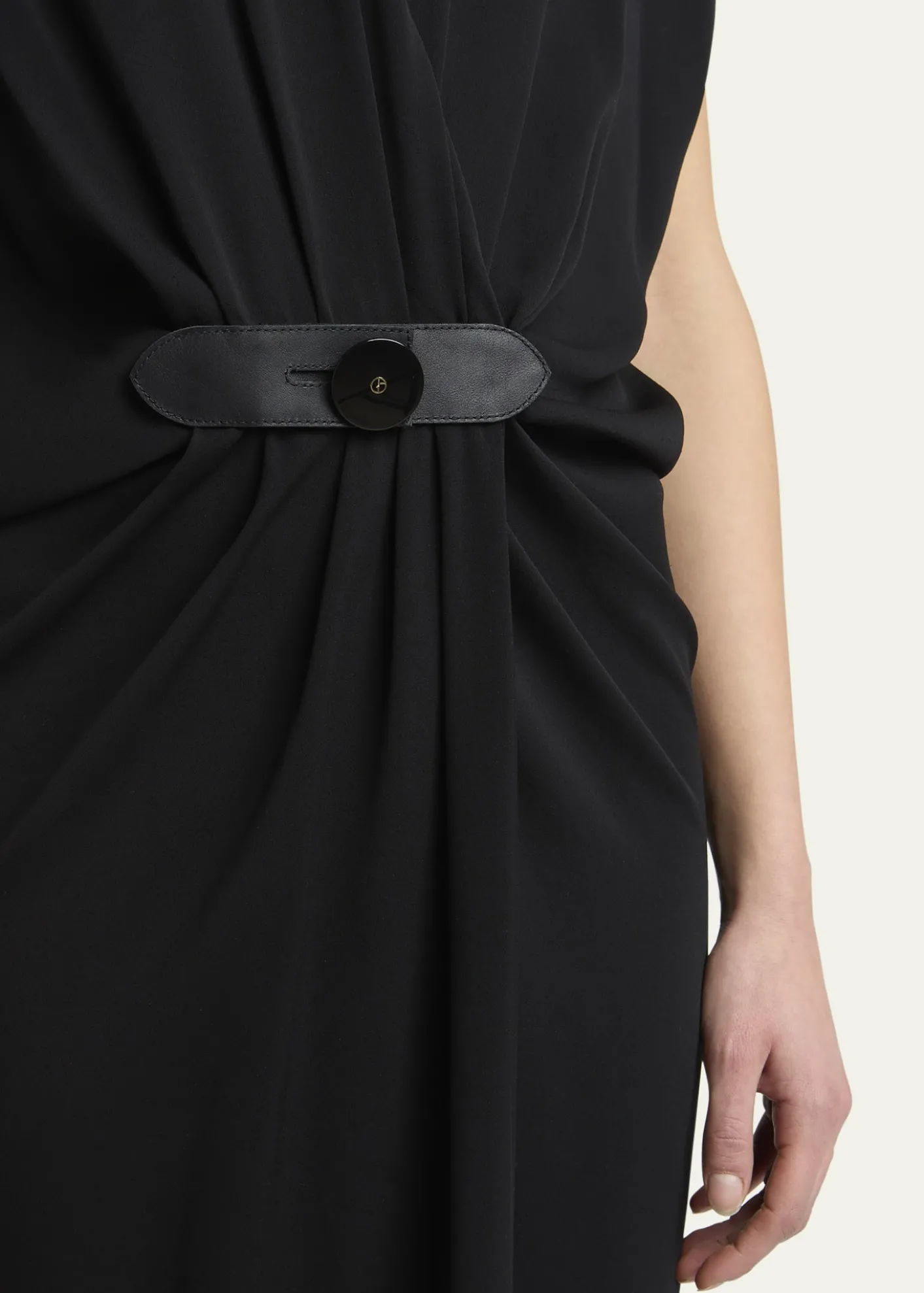 Giorgio ArmaniGathered Leather Buckle Silk Dress
