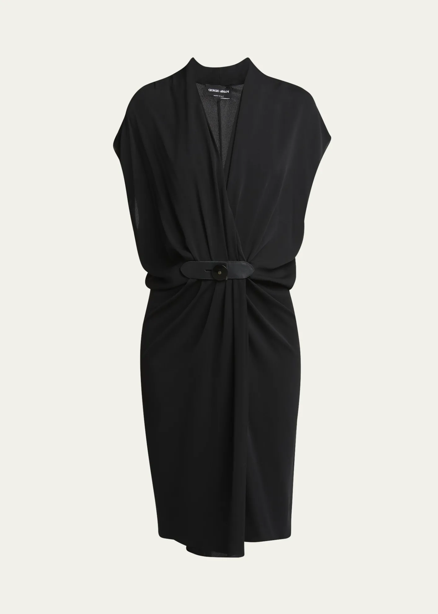 Giorgio ArmaniGathered Leather Buckle Silk Dress