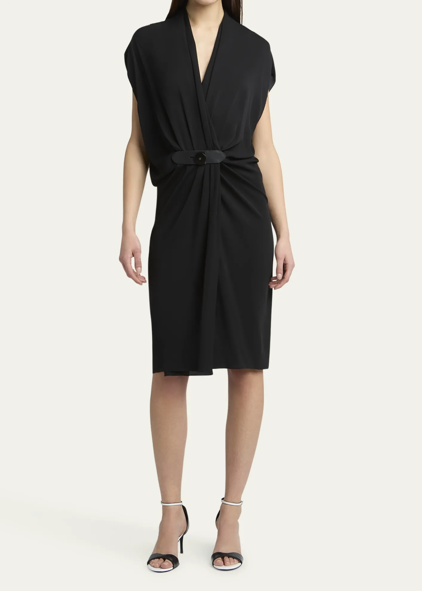 Giorgio ArmaniGathered Leather Buckle Silk Dress