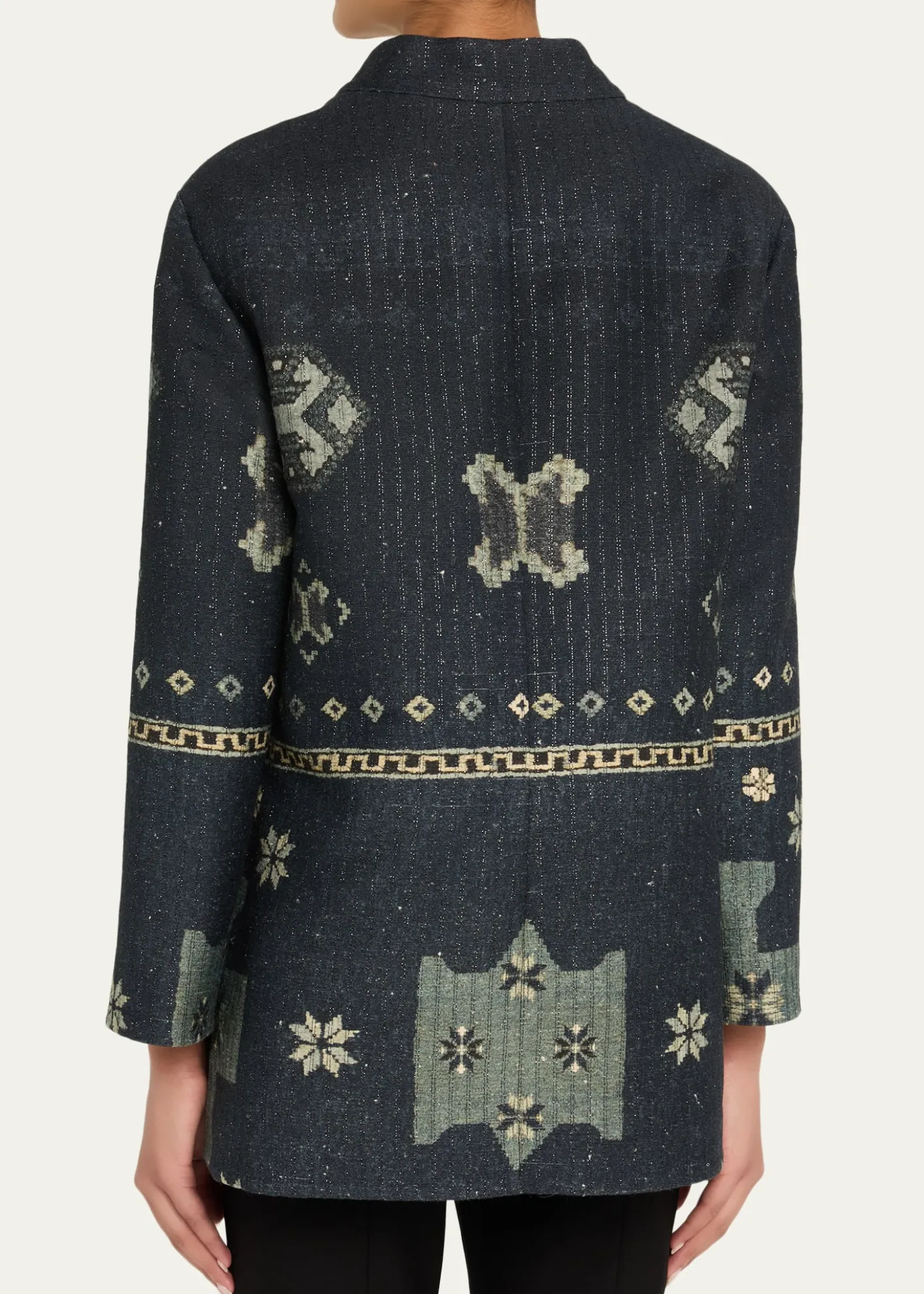 Giorgio ArmaniGeo-Print Metallic Pinstripe High-Low Caban Coat