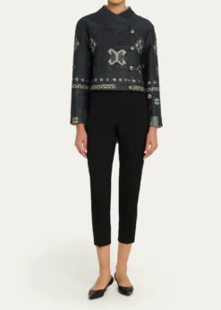 Giorgio ArmaniGeo-Print Metallic Pinstripe High-Low Caban Coat