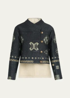 Giorgio ArmaniGeo-Print Metallic Pinstripe High-Low Caban Coat