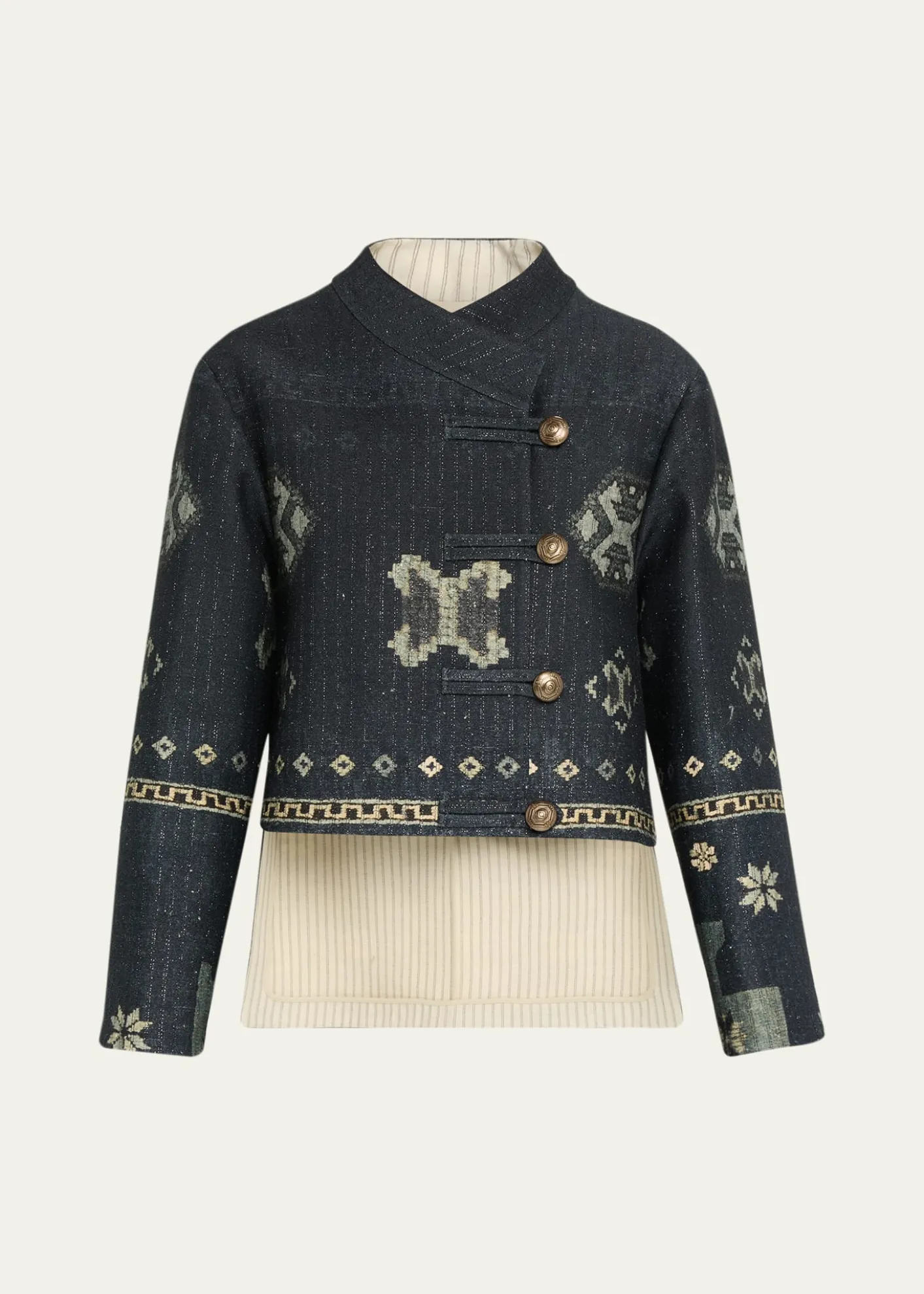 Giorgio ArmaniGeo-Print Metallic Pinstripe High-Low Caban Coat