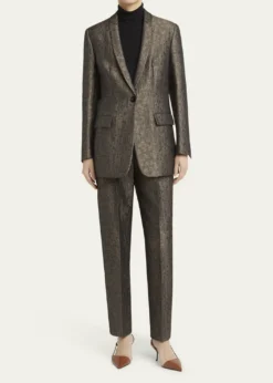 Giorgio ArmaniGeo Silk Jacquard Tapered-Leg Trousers