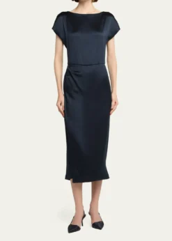 Giorgio ArmaniHammered Satin Cap-Sleeve Wrap Midi Dress