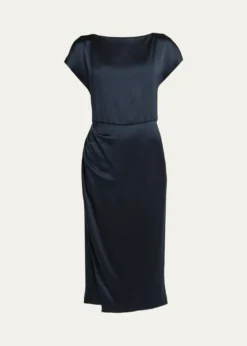 Giorgio ArmaniHammered Satin Cap-Sleeve Wrap Midi Dress