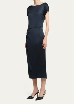 Giorgio ArmaniHammered Satin Cap-Sleeve Wrap Midi Dress