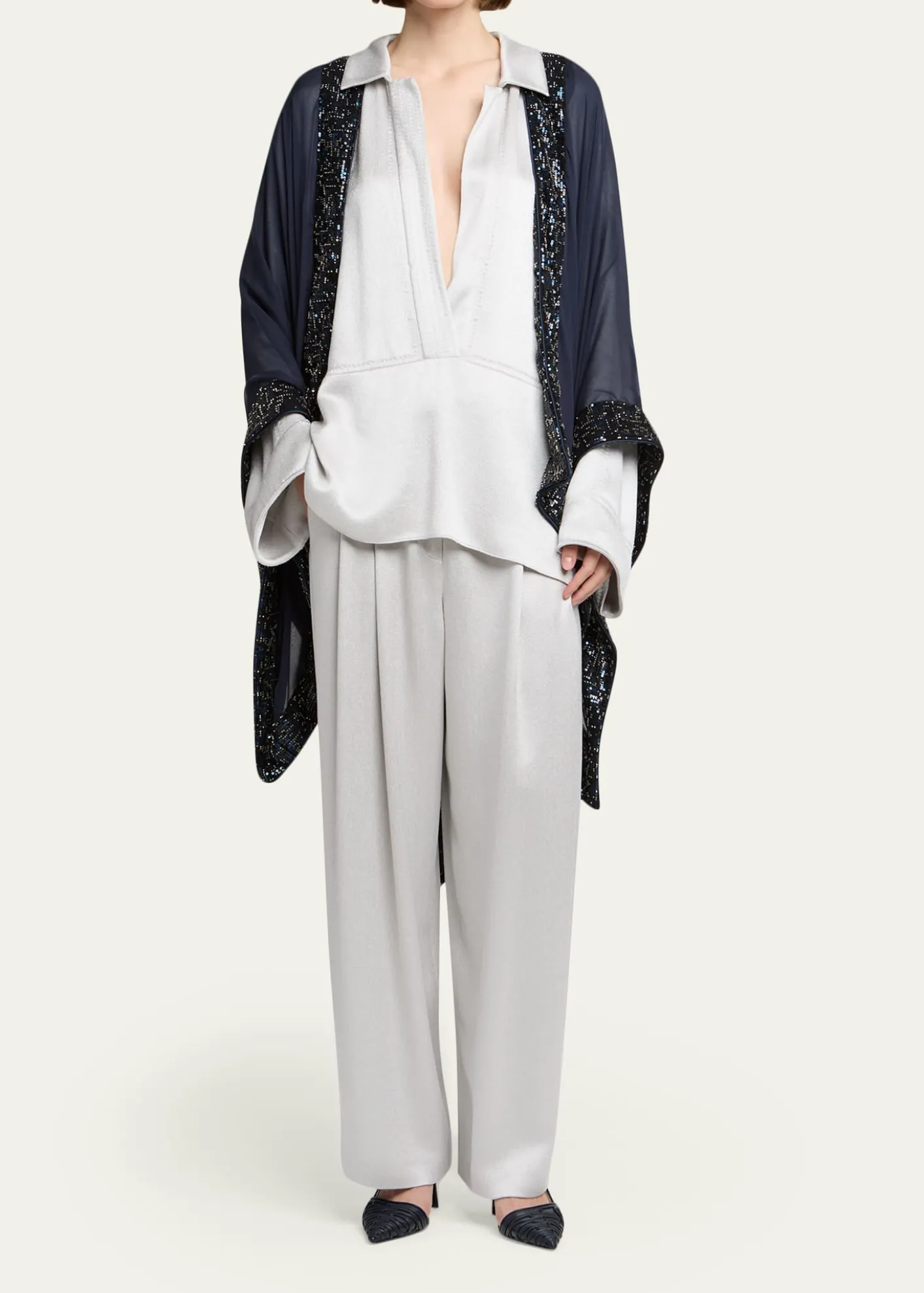 Giorgio ArmaniHammered Satin Pleated Straight-Leg Trousers