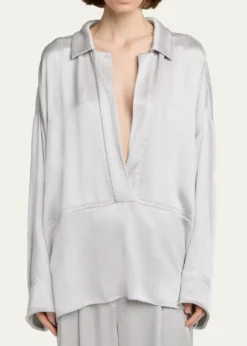 Giorgio ArmaniHammered Satin Plunging Collared Shirt