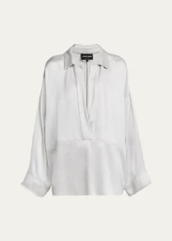 Giorgio ArmaniHammered Satin Plunging Collared Shirt