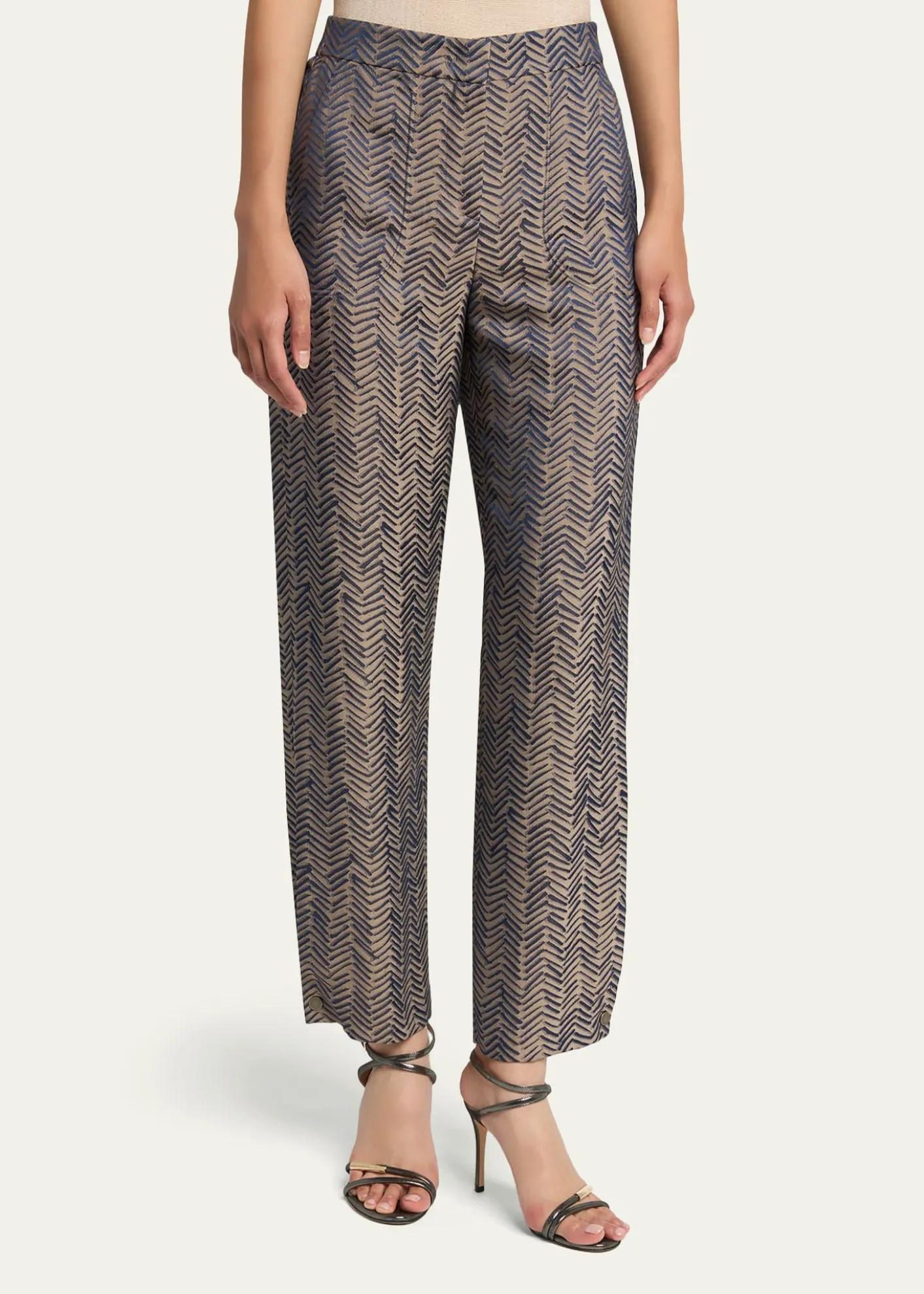 Giorgio ArmaniHerringbone Jacquard Straight-Leg Ankle Trousers