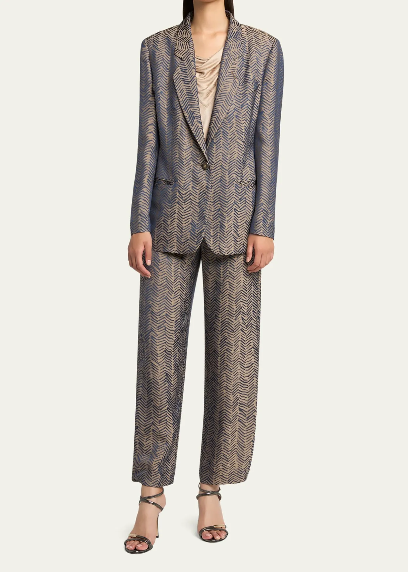 Giorgio ArmaniHerringbone Jacquard Single-Breasted Jacket