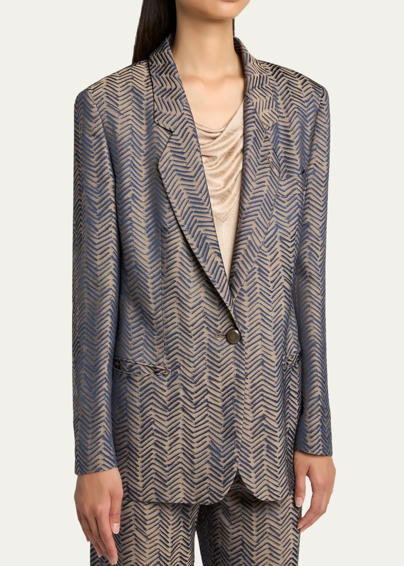 Giorgio ArmaniHerringbone Jacquard Single-Breasted Jacket