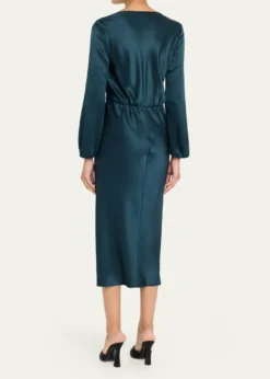 Giorgio ArmaniHigh-Neck Long-Sleeve Satin Midi Dress