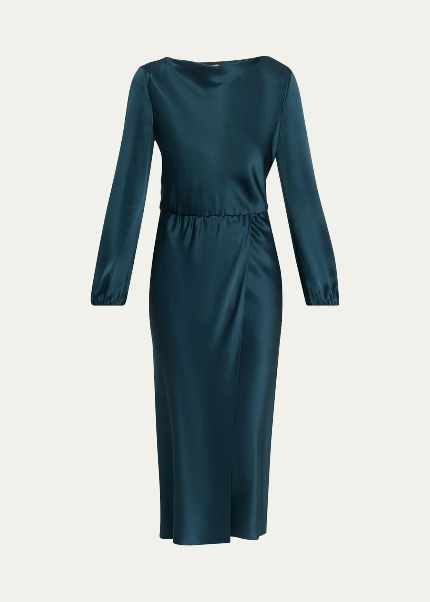 Giorgio ArmaniHigh-Neck Long-Sleeve Satin Midi Dress