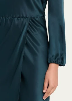 Giorgio ArmaniHigh-Neck Long-Sleeve Satin Midi Dress