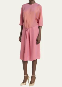 Giorgio ArmaniIridescent Chiffon 3/4-Sleeve Midi Dress