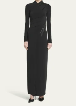 Giorgio ArmaniJersey Column Gown with Beaded Floral Hip Detail