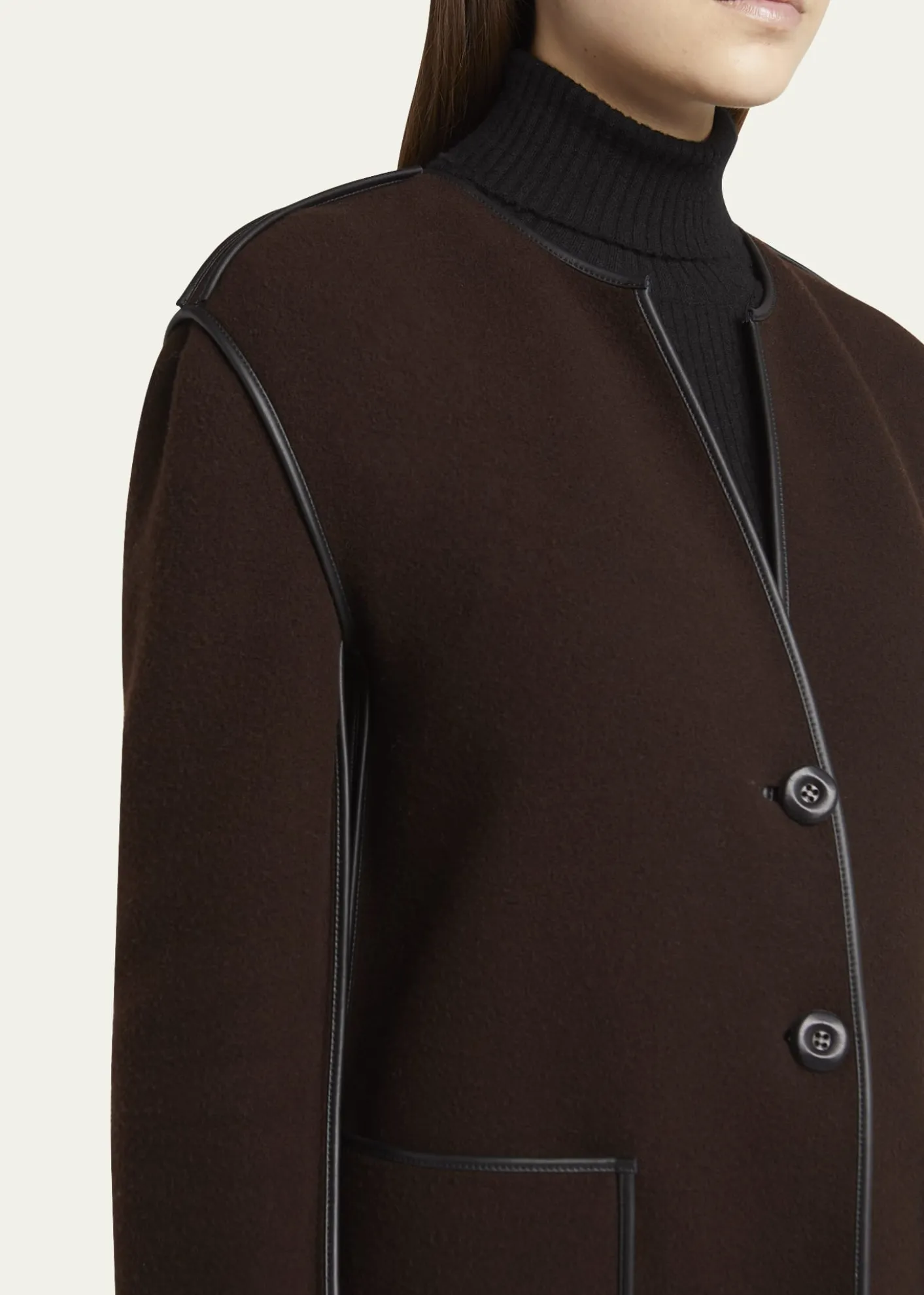 Giorgio ArmaniLeather Piping Cashmere Fleece Short Coat