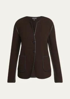 Giorgio ArmaniLeather Piping Cashmere Fleece Short Coat