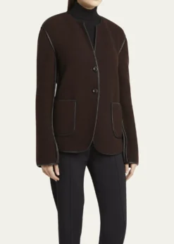 Giorgio ArmaniLeather Piping Cashmere Fleece Short Coat