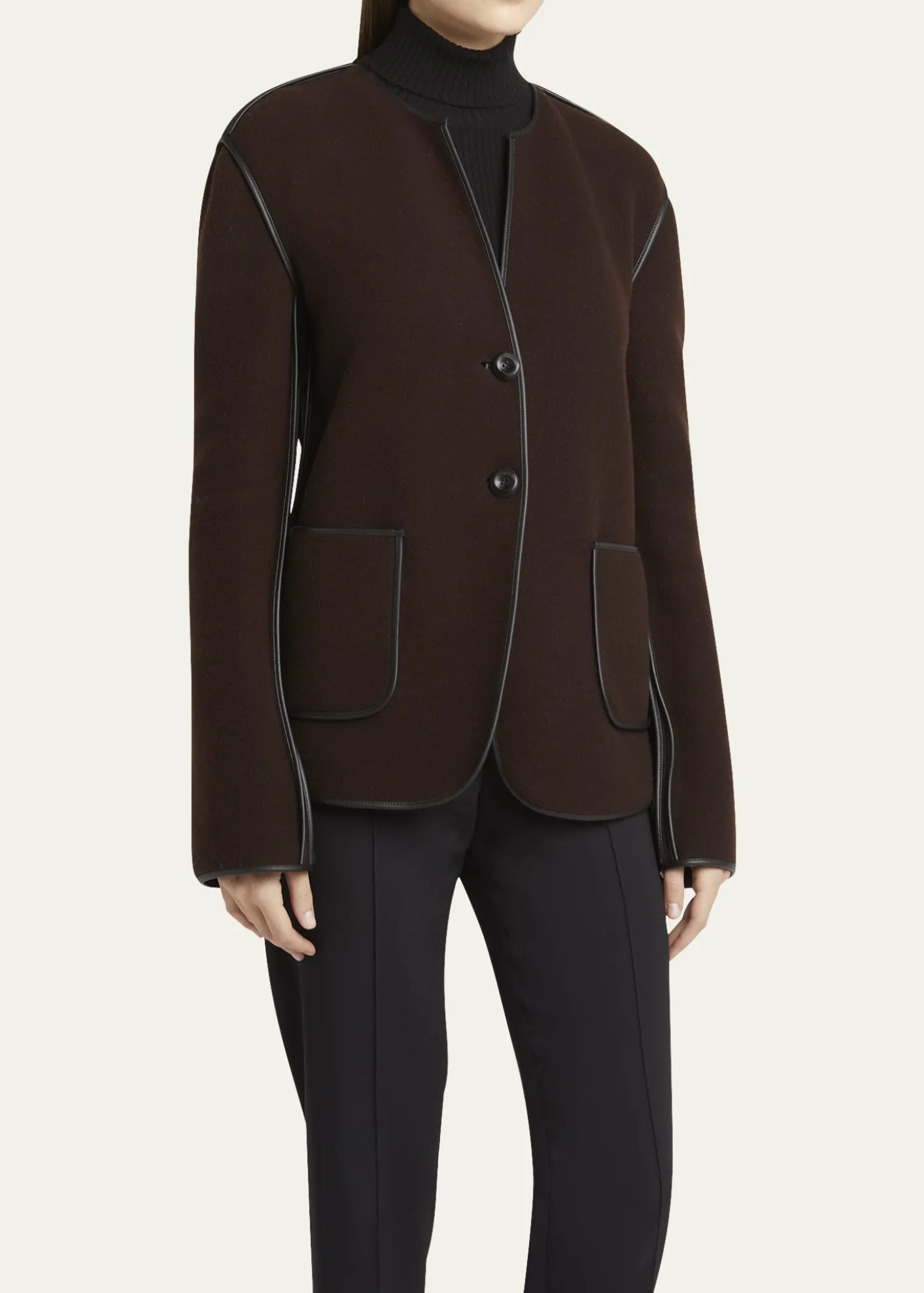 Giorgio ArmaniLeather Piping Cashmere Fleece Short Coat