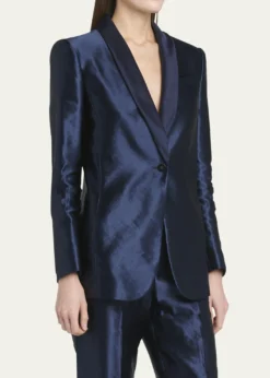 Giorgio ArmaniLinen Silk Single-Button Blazer Jacket