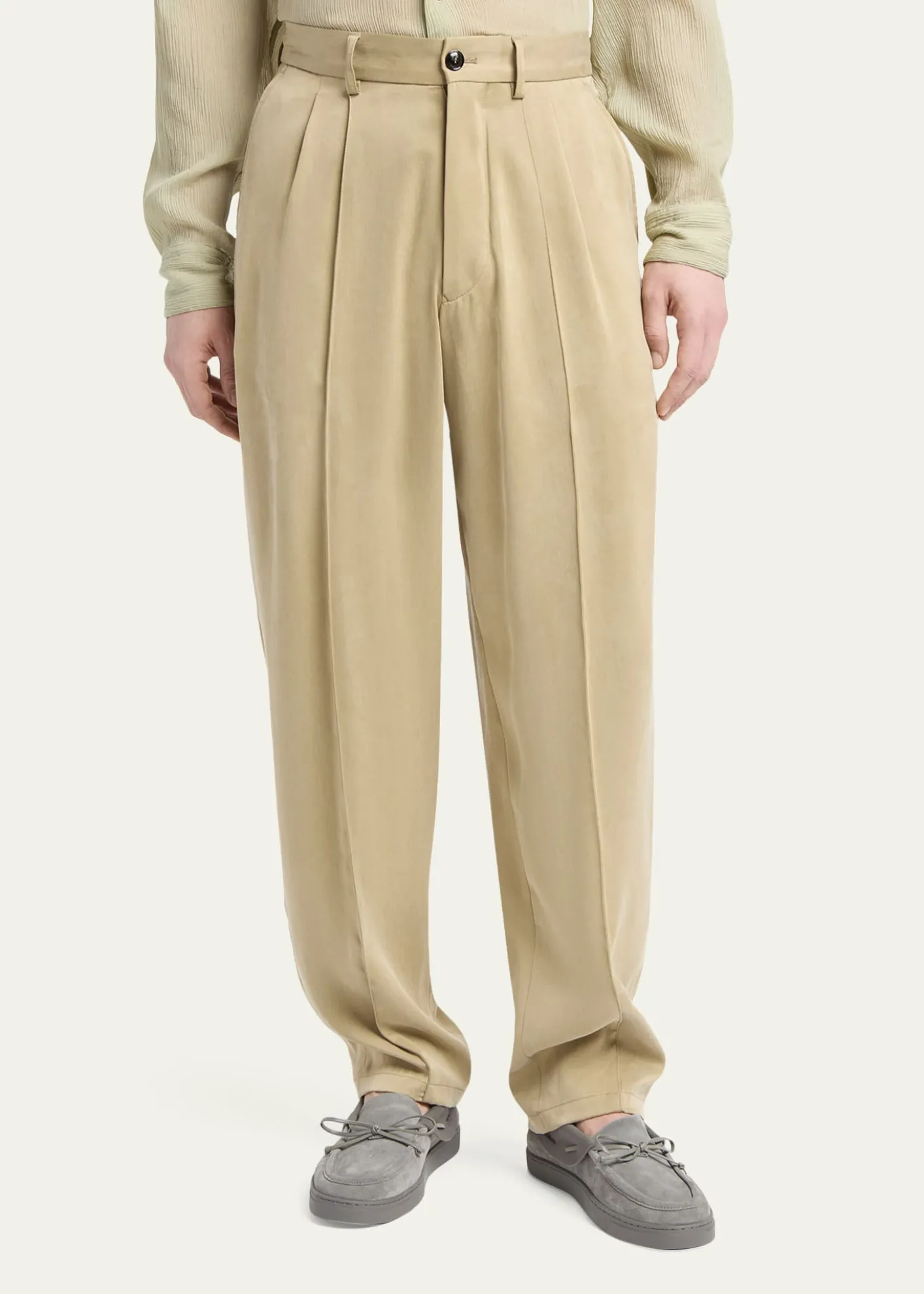 Giorgio ArmaniMen's Cotton and Lyocell Straight-Leg Pleated Trousers