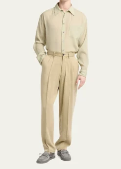 Giorgio ArmaniMen's Cotton and Lyocell Straight-Leg Pleated Trousers