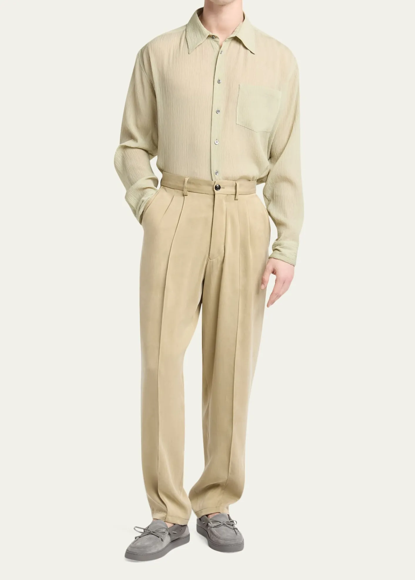 Giorgio ArmaniMen's Cotton and Lyocell Straight-Leg Pleated Trousers