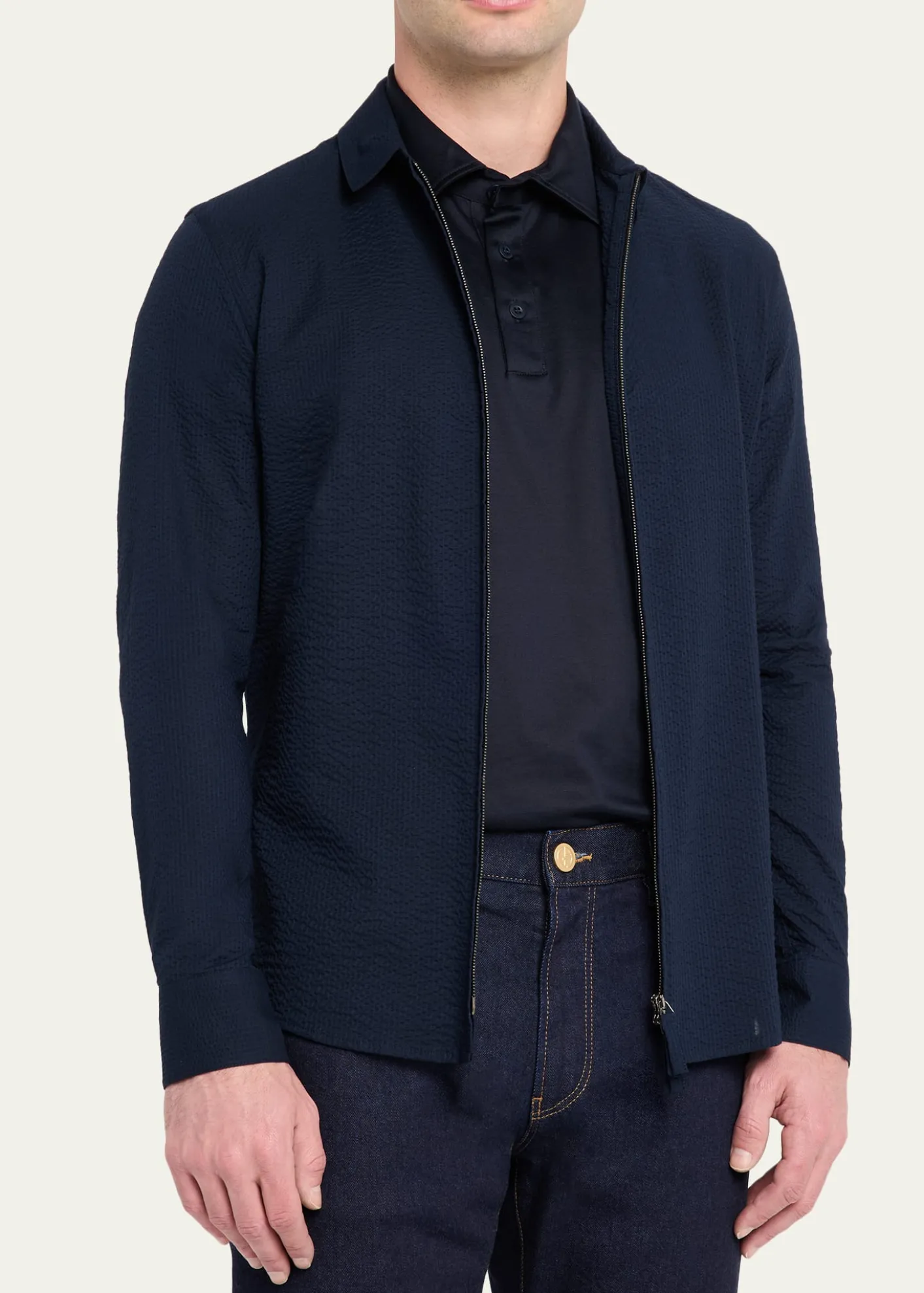 Giorgio ArmaniMen's Cotton Seersucker Full-Zip Shirt Jacket