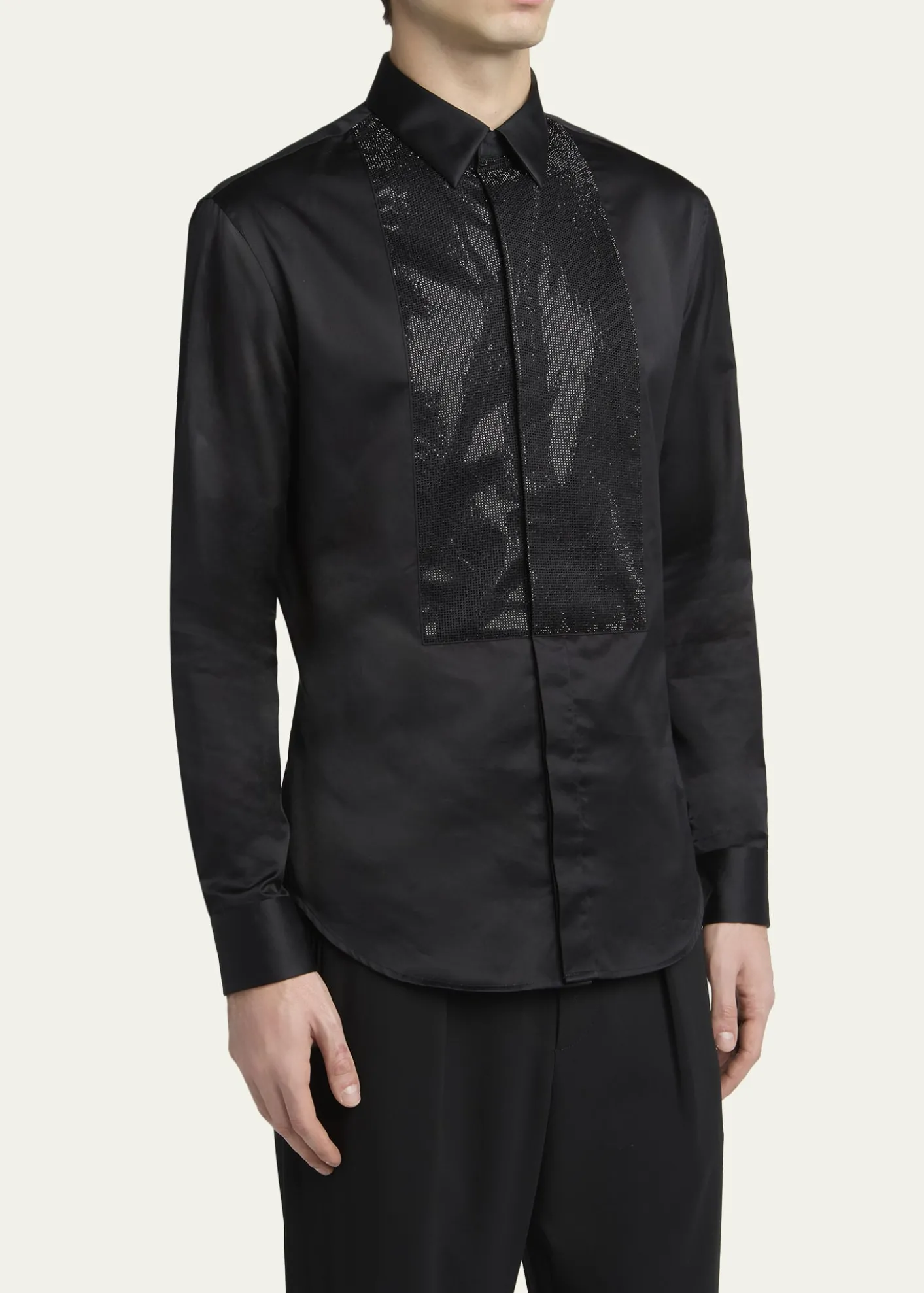 Giorgio ArmaniMen's Crystal Bib Front Cotton Dress Shirt