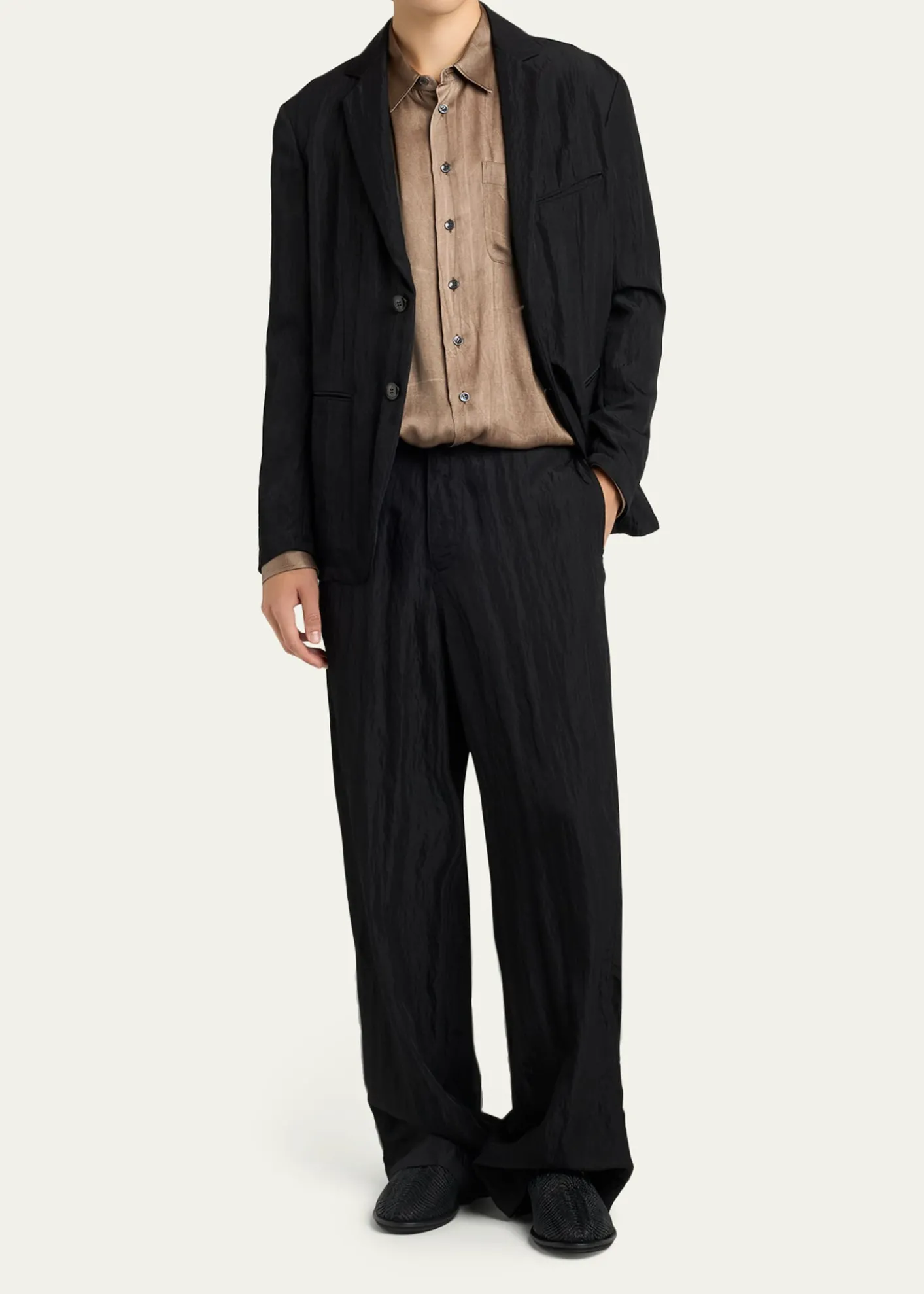 Giorgio ArmaniMen's Dyed Satin Oversized Button-Down Shirt with Pocket