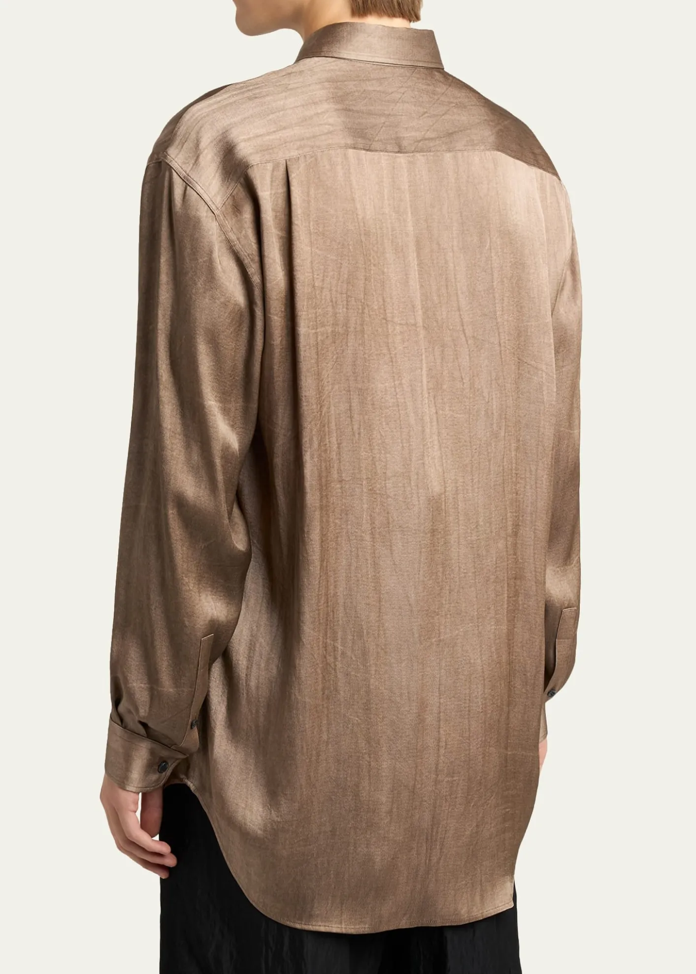 Giorgio ArmaniMen's Dyed Satin Oversized Button-Down Shirt with Pocket