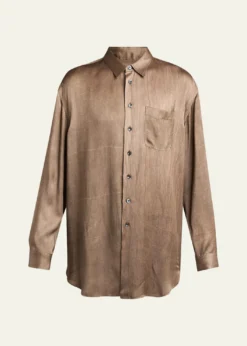 Giorgio ArmaniMen's Dyed Satin Oversized Button-Down Shirt with Pocket