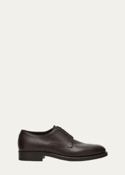 Giorgio ArmaniMens Grained Calf Leather Rubber-Sole Derby Shoes