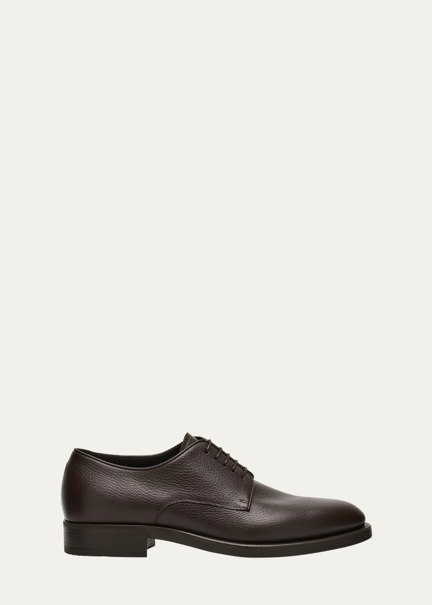 Giorgio ArmaniMens Grained Calf Leather Rubber-Sole Derby Shoes