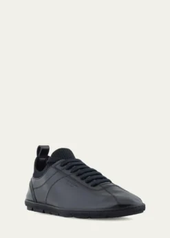 Giorgio ArmaniMen's Leather Knit-Lining Low-Top Sneakers