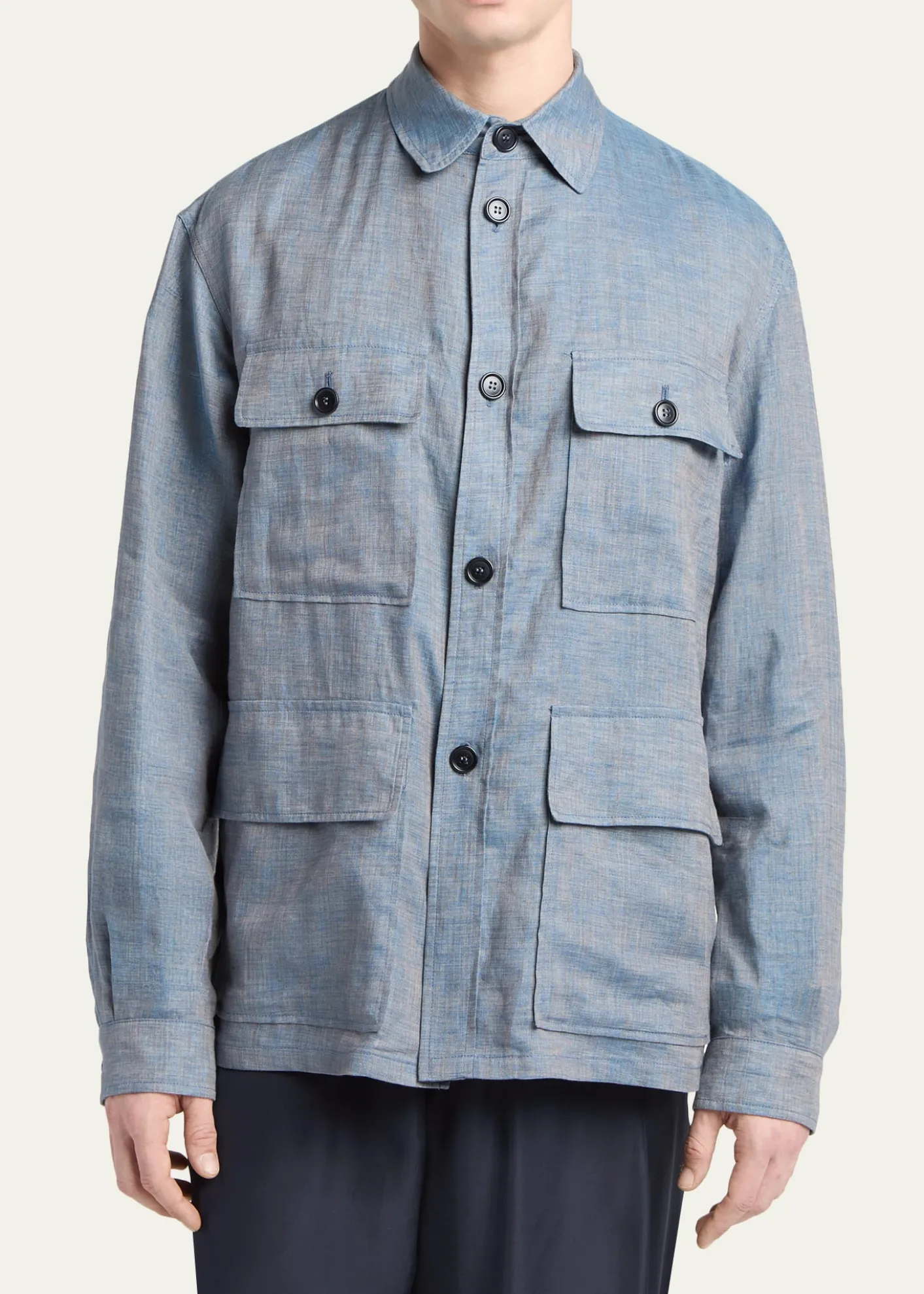 Giorgio ArmaniMen's Linen Flap-Pocket Field Jacket