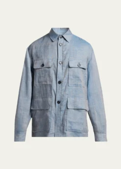 Giorgio ArmaniMen's Linen Flap-Pocket Field Jacket