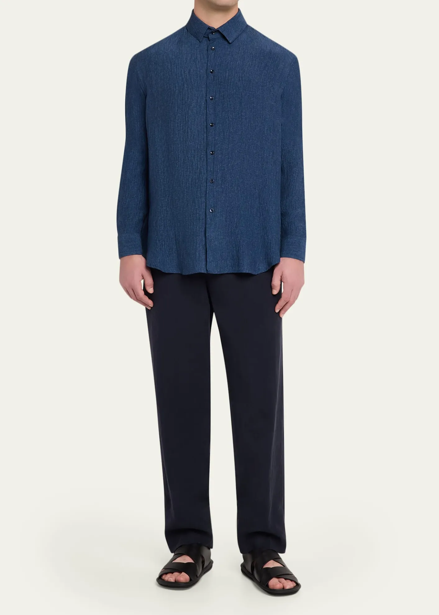 Giorgio ArmaniMen's Single-Pleat Linen Canvas Trousers