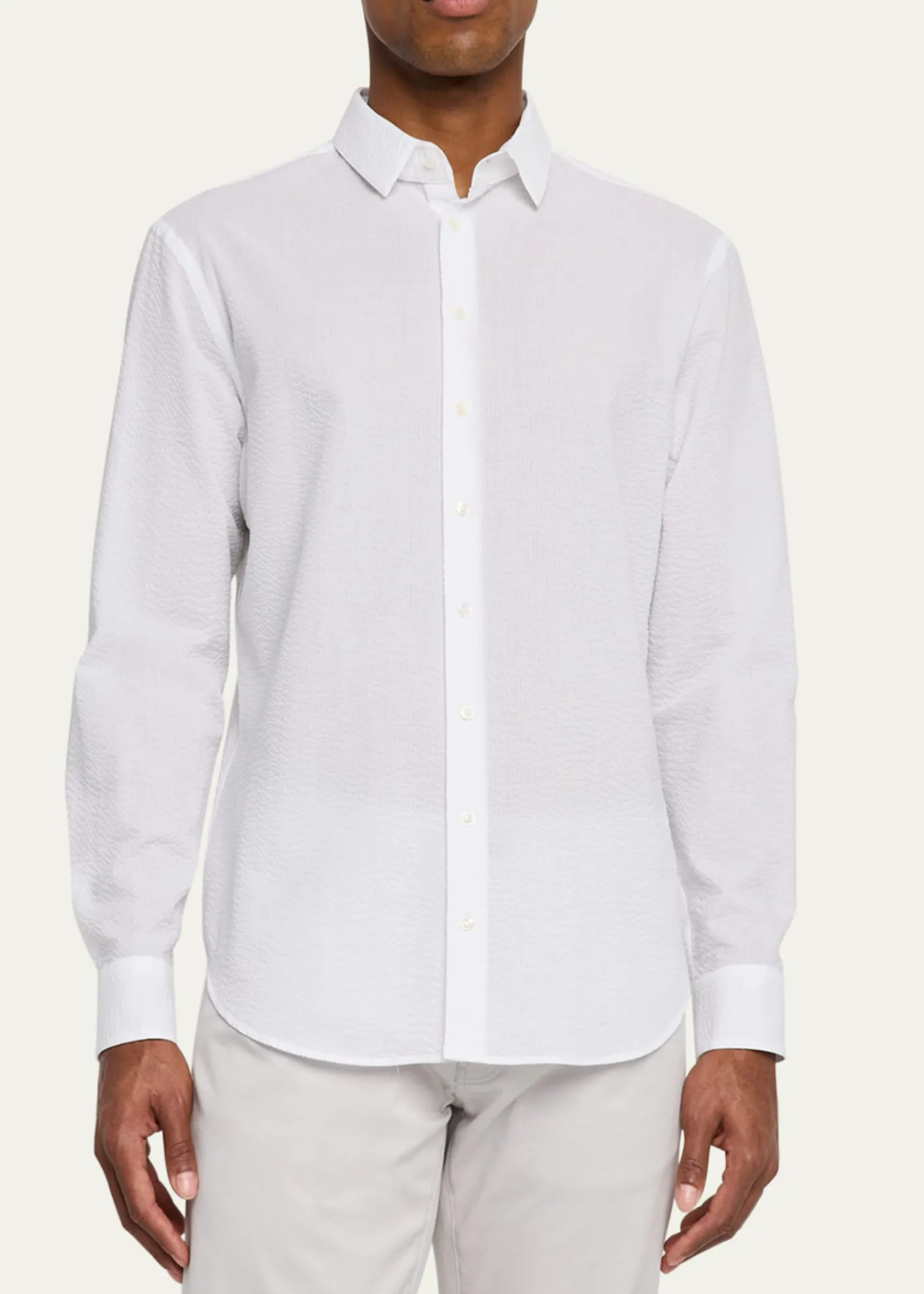 Giorgio ArmaniMen's Solid Seersucker Sport Shirt