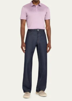 Giorgio ArmaniMen's Solid Silk and Cotton Polo Shirt