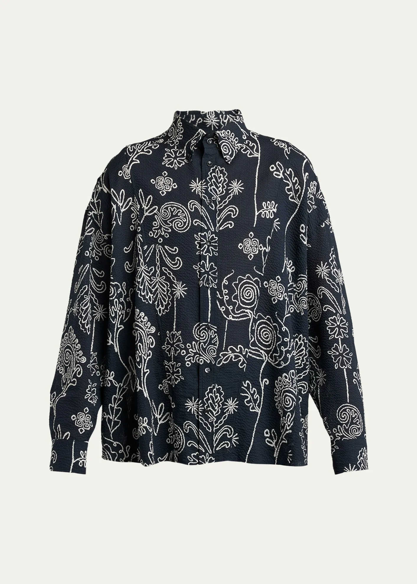 Giorgio ArmaniMen's Textured Cotton Linework Button-Down Shirt