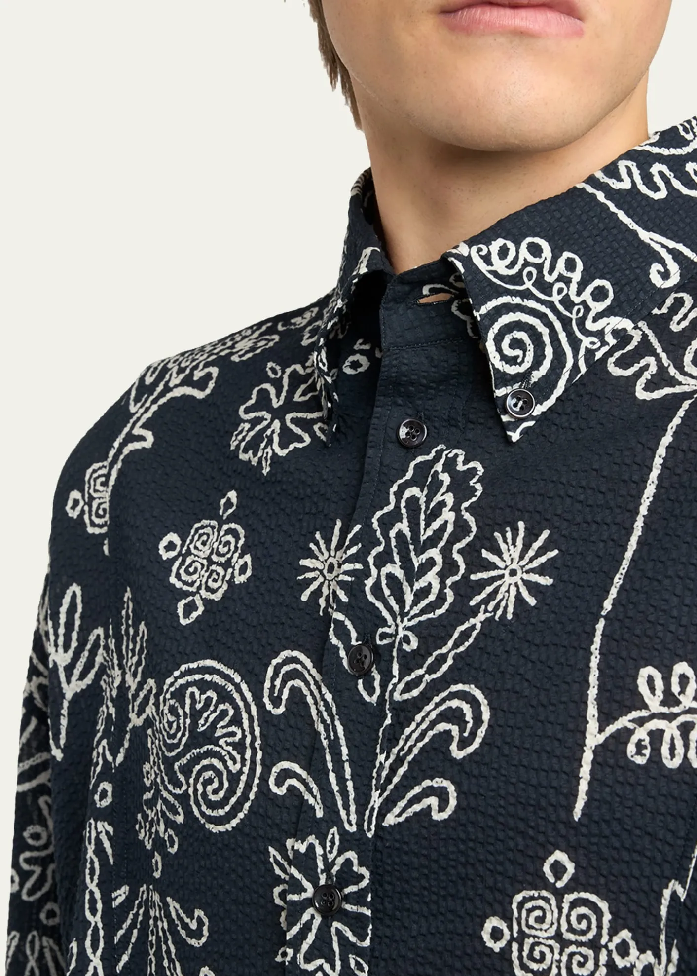 Giorgio ArmaniMen's Textured Cotton Linework Button-Down Shirt