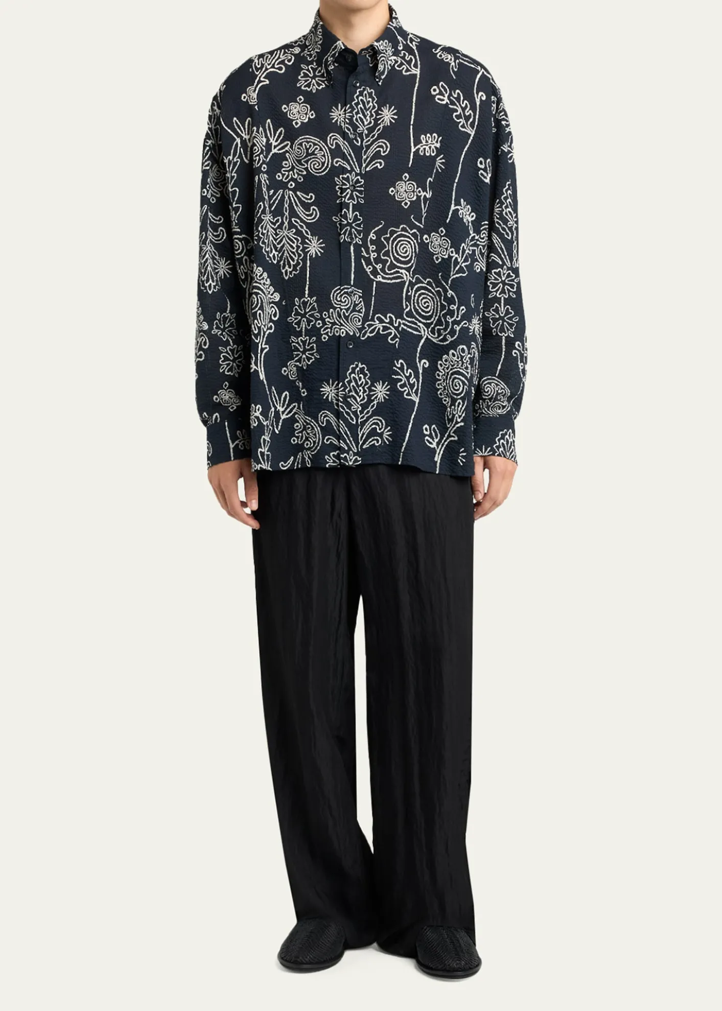 Giorgio ArmaniMen's Textured Cotton Linework Button-Down Shirt