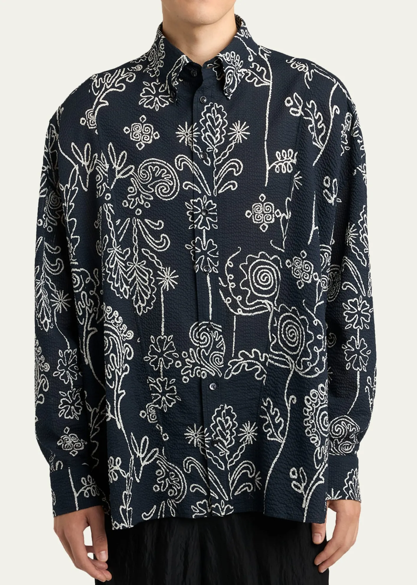 Giorgio ArmaniMen's Textured Cotton Linework Button-Down Shirt