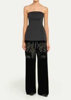 Giorgio ArmaniMetallic Embroidered Velvet Wide-Leg Trousers