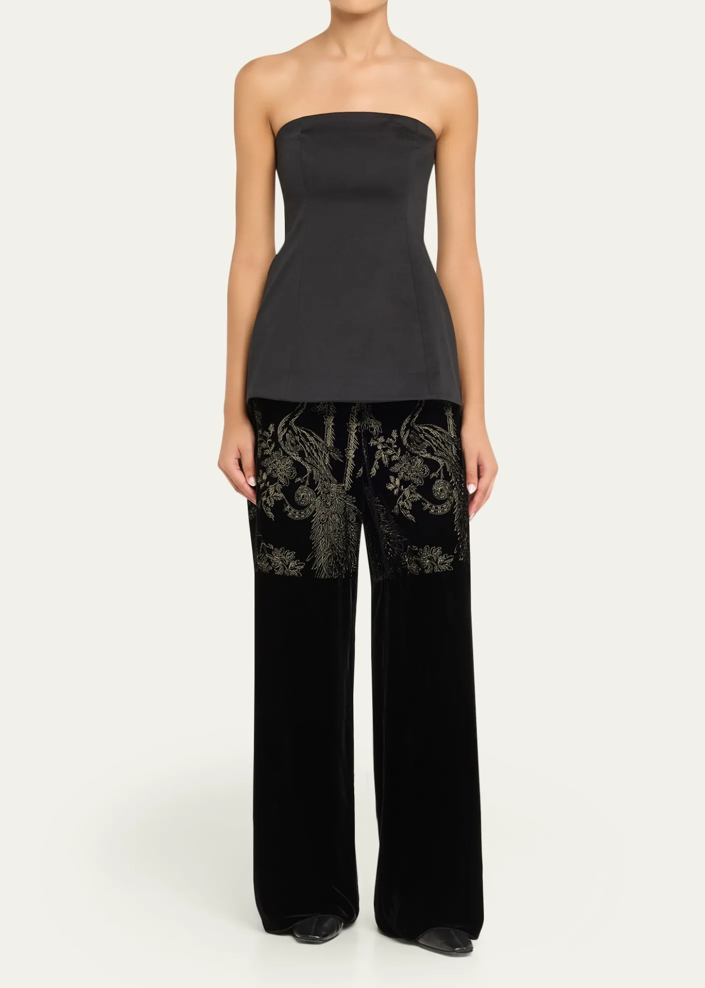 Giorgio ArmaniMetallic Embroidered Velvet Wide-Leg Trousers