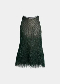 Giorgio ArmaniMetallic Fringe Knit Sleeveless Blouse